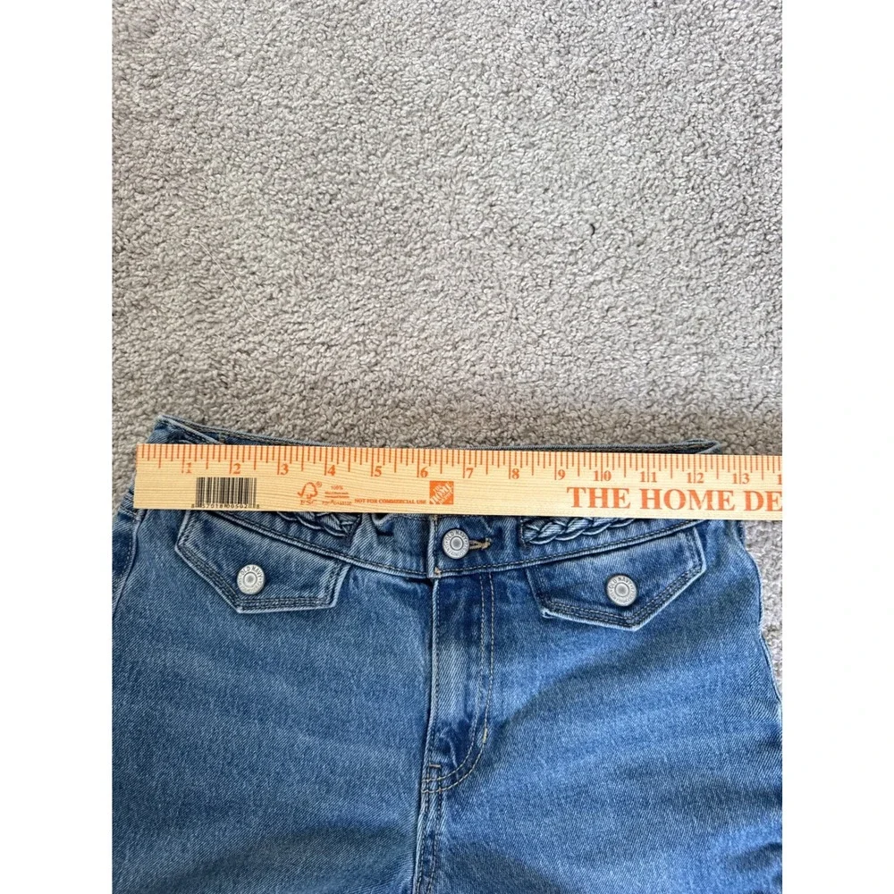 Old Navy Girls Blue High Rise Flare Jeans Braided Waist Built-In Tough Size 12